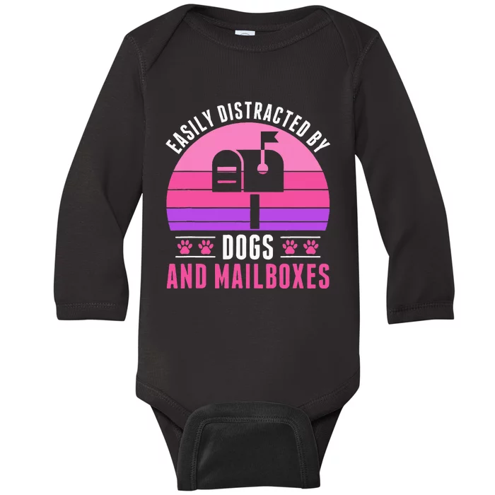 Easily Distracted By Mailboxes And Dogs Mail Lady Baby Long Sleeve Bodysuit