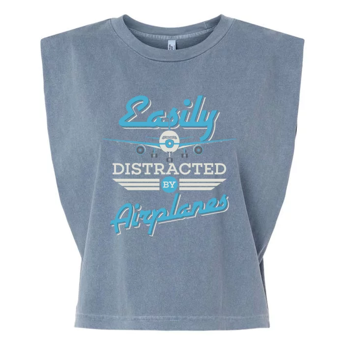 Easily Distracted By Airplanes I Vintage And Retro Pilot Gift Garment-Dyed Women's Muscle Tee