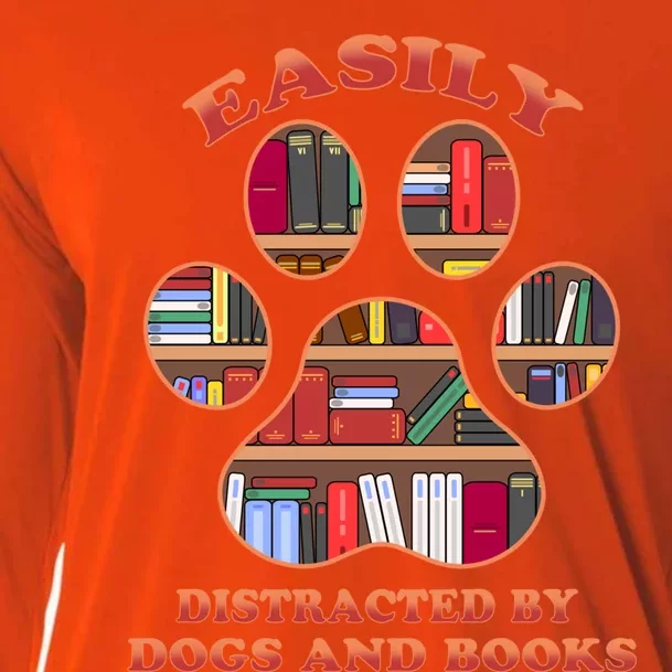 Easily Distracted By Dogs And Books Animal Book Lover Gift Cooling Performance Long Sleeve Crew