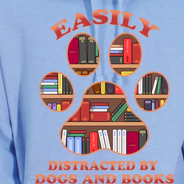 Easily Distracted By Dogs And Books Animal Book Lover Gift Unisex Surf Hoodie