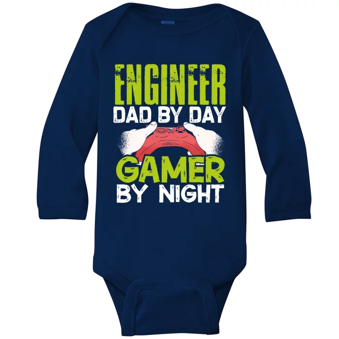 Enginer Dad By Day Gamer By Night Fathers Funny Gaming Gift Baby Long Sleeve Bodysuit