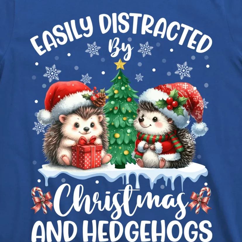 Easily Distracted By Christmas And Hedgehogs Santa Christmas Gift T-Shirt