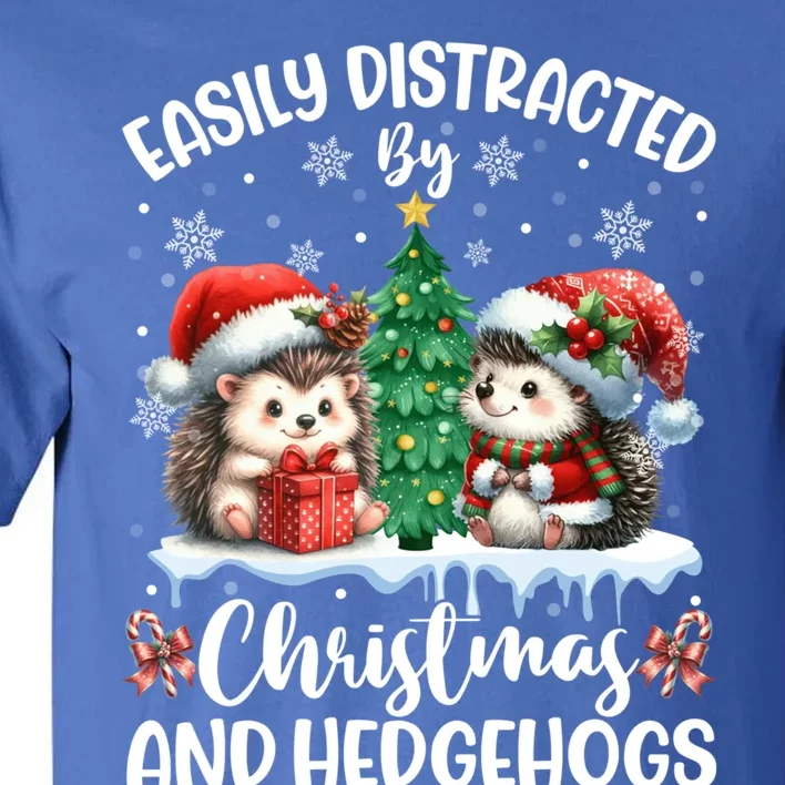 Easily Distracted By Christmas And Hedgehogs Santa Christmas Gift Tall T-Shirt