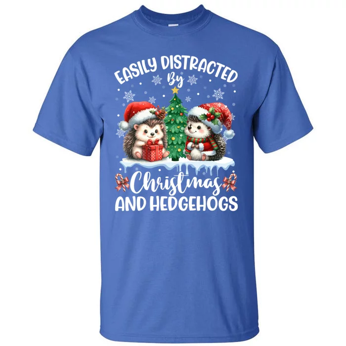 Easily Distracted By Christmas And Hedgehogs Santa Christmas Gift Tall T-Shirt