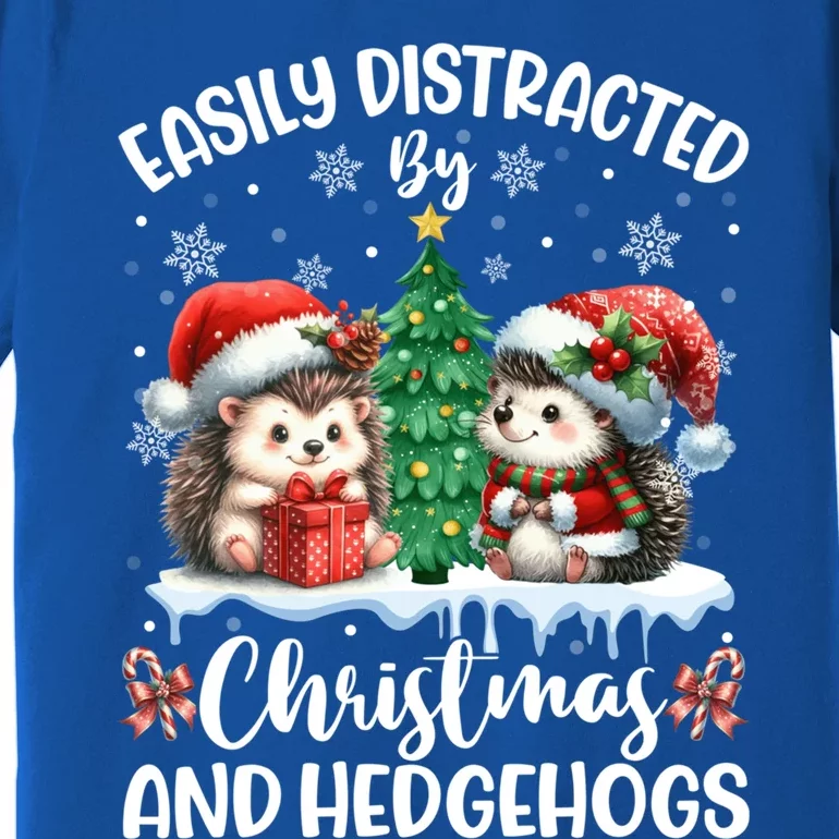 Easily Distracted By Christmas And Hedgehogs Santa Christmas Gift Premium T-Shirt