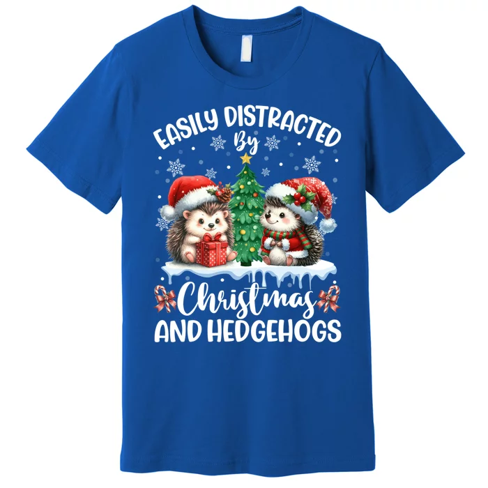 Easily Distracted By Christmas And Hedgehogs Santa Christmas Gift Premium T-Shirt