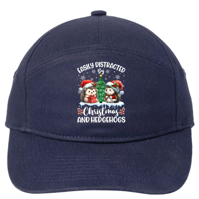 Easily Distracted By Christmas And Hedgehogs Santa Christmas Gift 7-Panel Snapback Hat