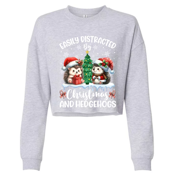 Easily Distracted By Christmas And Hedgehogs Santa Christmas Gift Cropped Pullover Crew