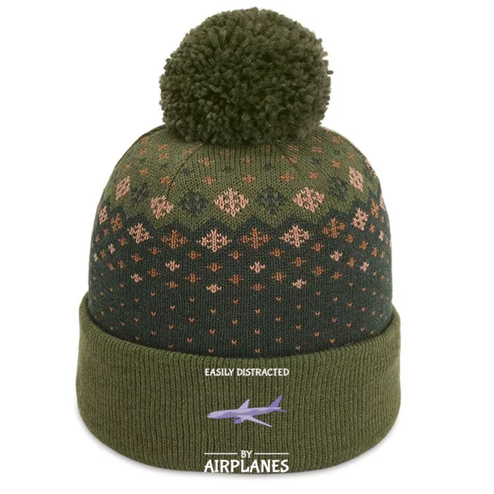 Easily Distracted By Airplanes Pilot Aviation Distraction Cool Gift The Baniff Cuffed Pom Beanie