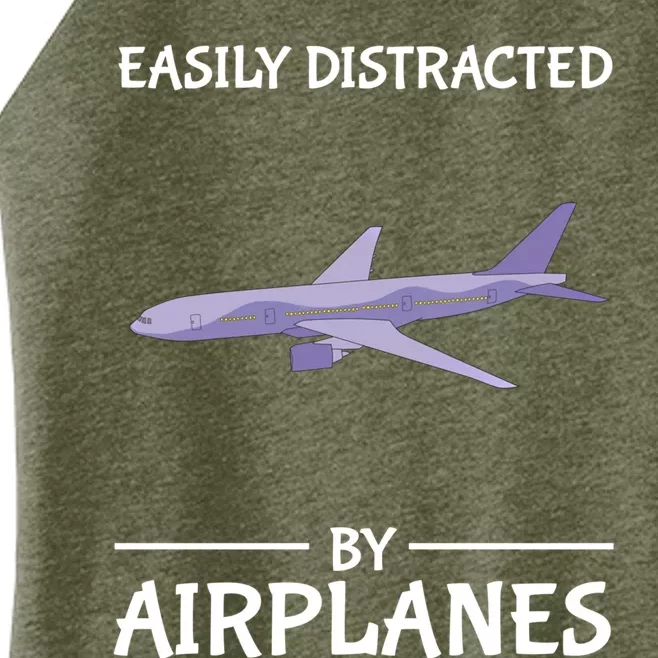 Easily Distracted By Airplanes Pilot Aviation Distraction Cool Gift Women’s Perfect Tri Rocker Tank