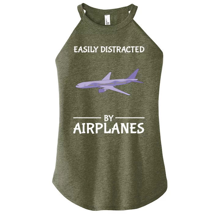 Easily Distracted By Airplanes Pilot Aviation Distraction Cool Gift Women’s Perfect Tri Rocker Tank