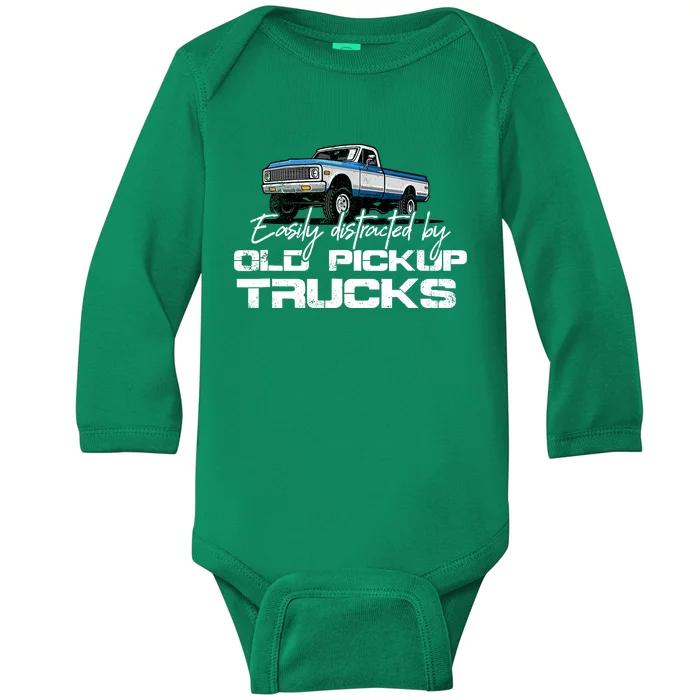 Easily Distracted By Old Pickup Trucks For Retro Baby Long Sleeve Bodysuit