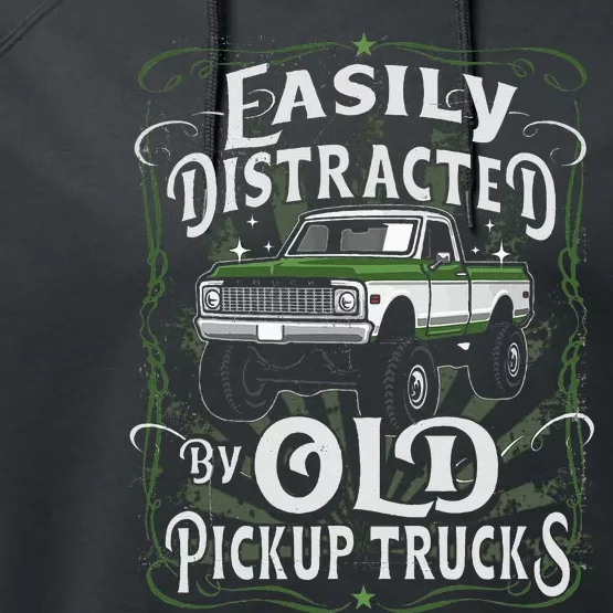 Easily Distracted By Old Pickup Trucks Performance Fleece Hoodie