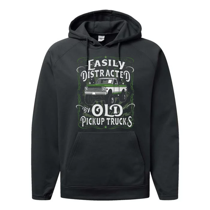 Easily Distracted By Old Pickup Trucks Performance Fleece Hoodie