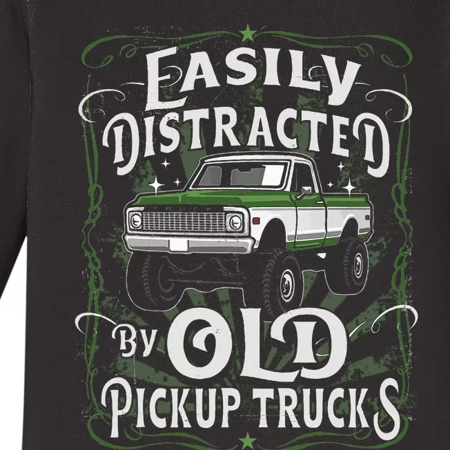 Easily Distracted By Old Pickup Trucks Baby Long Sleeve Bodysuit