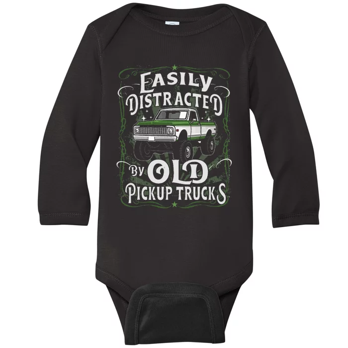 Easily Distracted By Old Pickup Trucks Baby Long Sleeve Bodysuit