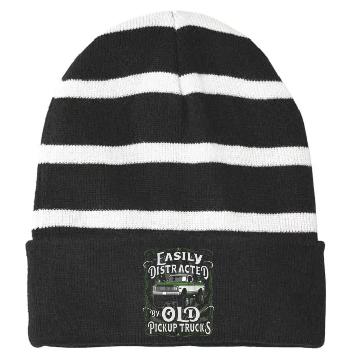 Easily Distracted By Old Pickup Trucks Striped Beanie with Solid Band