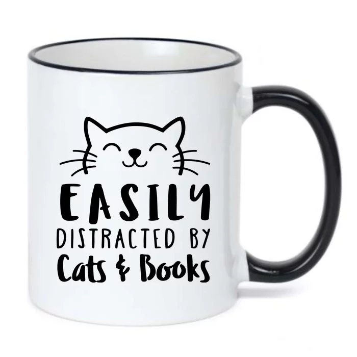 Easily Distracted By Cats And Books Cat & Book Lover Black Color Changing Mug