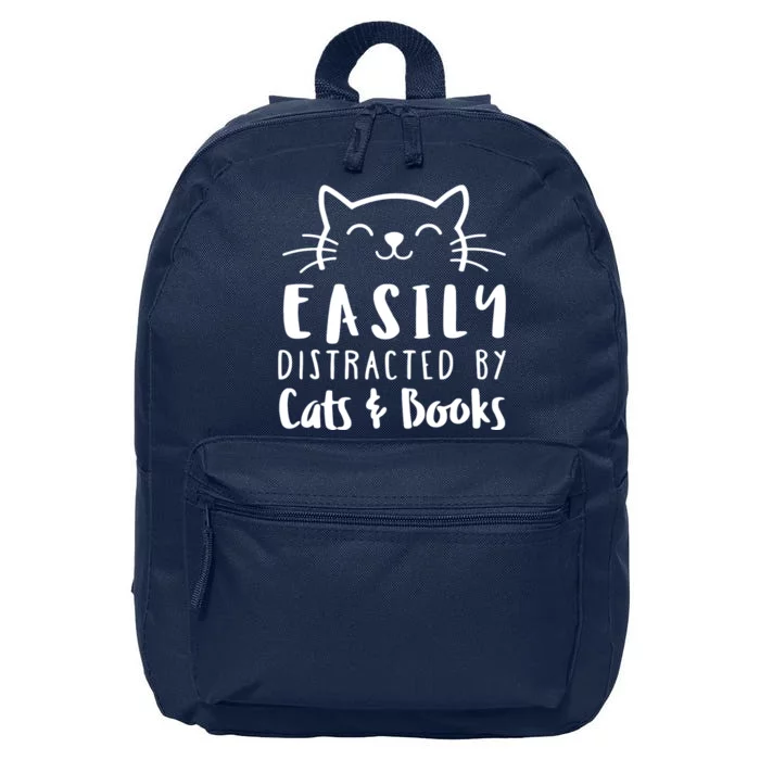 Easily Distracted By Cats And Books Cat & Book Lover 16 in Basic Backpack