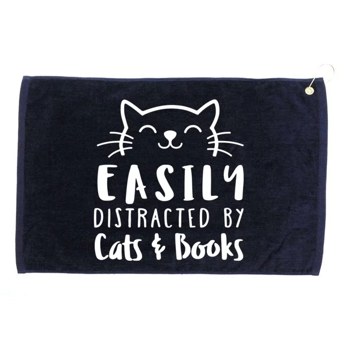 Easily Distracted By Cats And Books Cat & Book Lover Grommeted Golf Towel