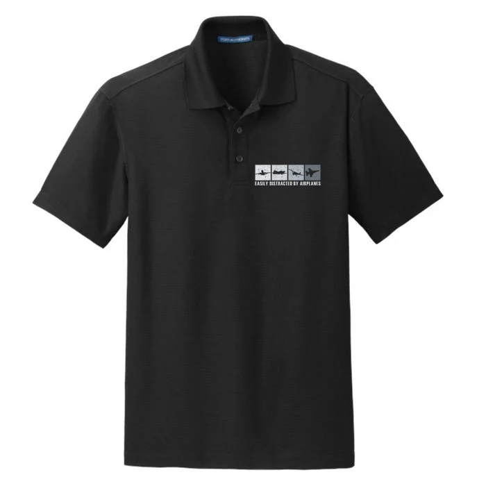 Easily Distracted By Airplanes Pilot Aviation Plane Lover Dry Zone Grid Performance Polo