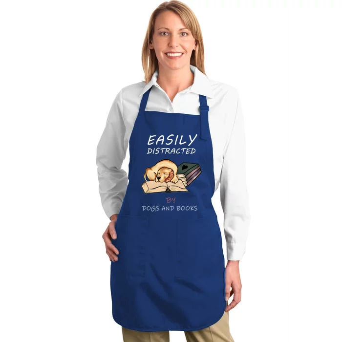 Easily Distracted By Dogs And Books Cute Love Ilustration Gift Full-Length Apron With Pocket