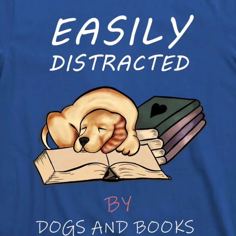 Easily Distracted By Dogs And Books Cute Love Ilustration Gift T-Shirt