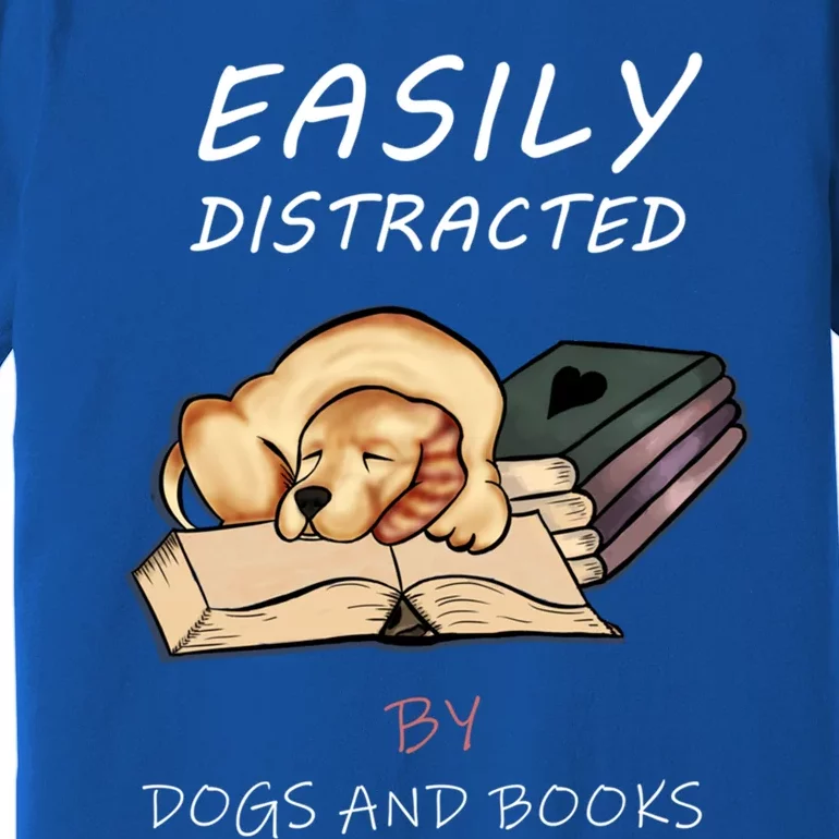 Easily Distracted By Dogs And Books Cute Love Ilustration Gift Premium T-Shirt