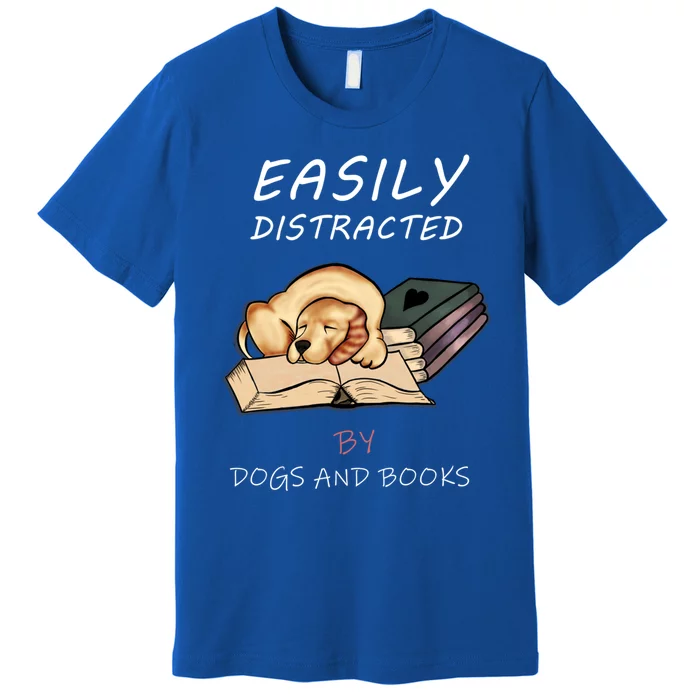 Easily Distracted By Dogs And Books Cute Love Ilustration Gift Premium T-Shirt