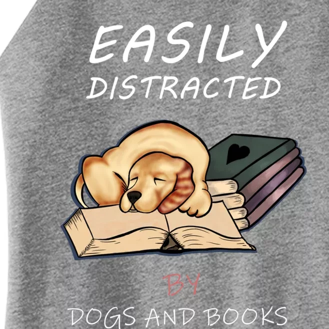 Easily Distracted By Dogs And Books Cute Love Ilustration Gift Women’s Perfect Tri Rocker Tank