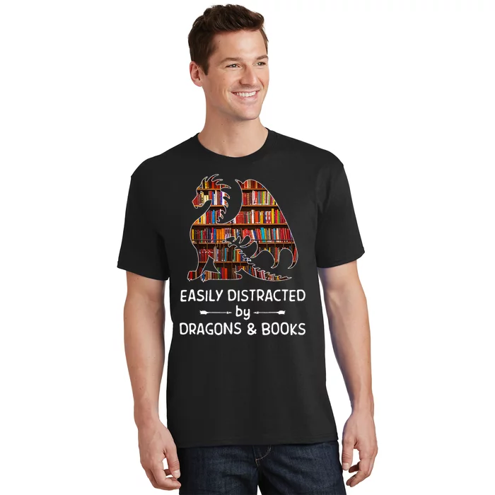 easily distracted by Dragon and Books nerds T-Shirt