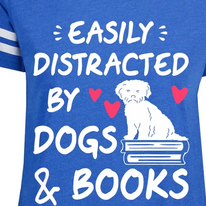 Easily Distracted By Dogs And Books Dog & Book Lover Enza Ladies Jersey Football T-Shirt