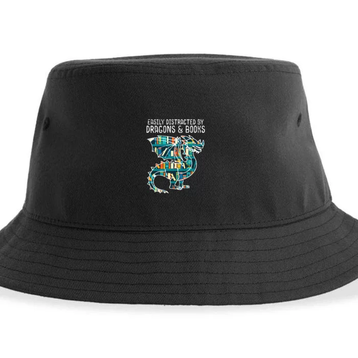 Easily Distracted By Dragons Books Funny Reading Bookworm Sustainable Bucket Hat