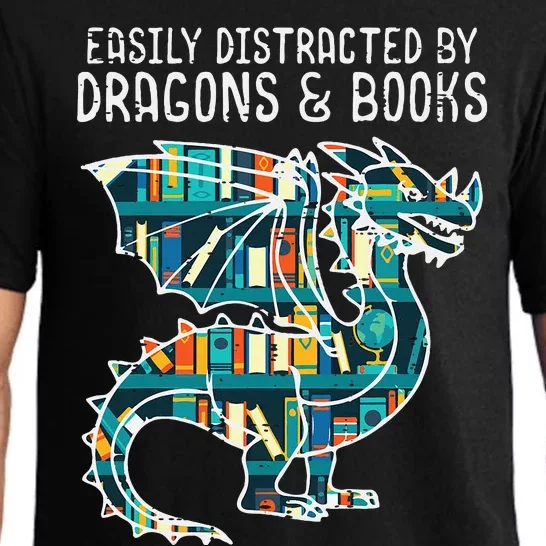 Easily Distracted By Dragons Books Funny Reading Bookworm Pajama Set