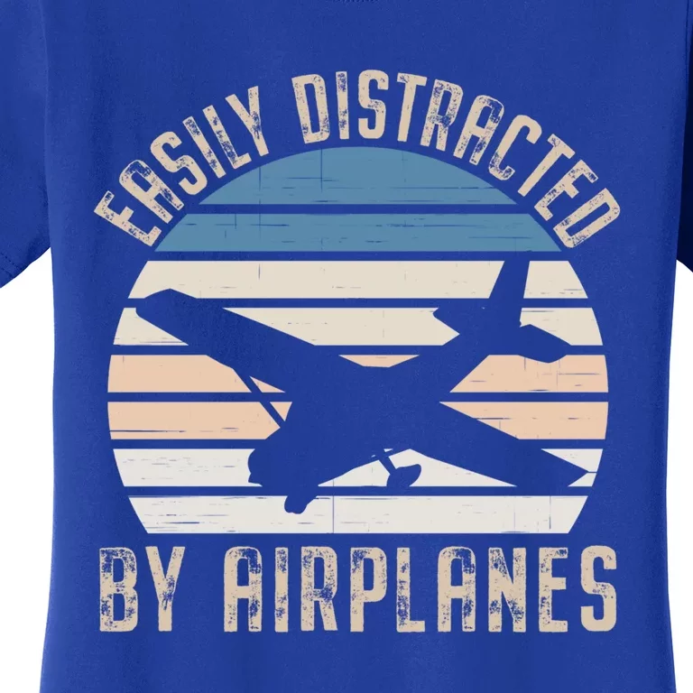 Easily Distracted By Airplanes Retro Airplane Lover Aviation Meaningful Gift Women's T-Shirt