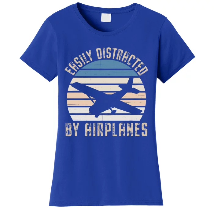 Easily Distracted By Airplanes Retro Airplane Lover Aviation Meaningful Gift Women's T-Shirt