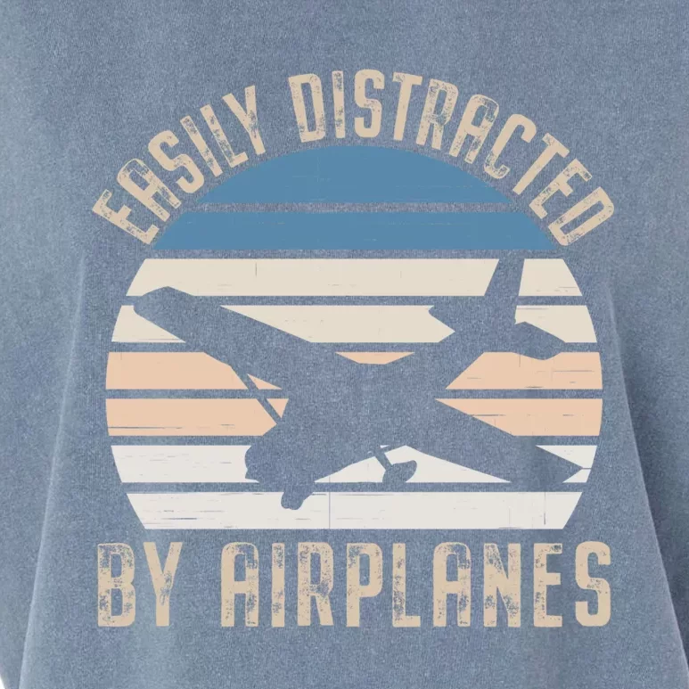 Easily Distracted By Airplanes Retro Airplane Lover Aviation Meaningful Gift Garment-Dyed Women's Muscle Tee