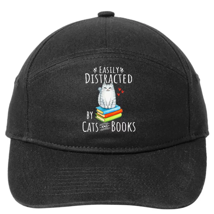 Easily Distracted By Cats And Books 7-Panel Snapback Hat