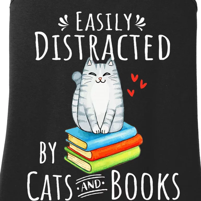 Easily Distracted By Cats And Books Ladies Essential Tank