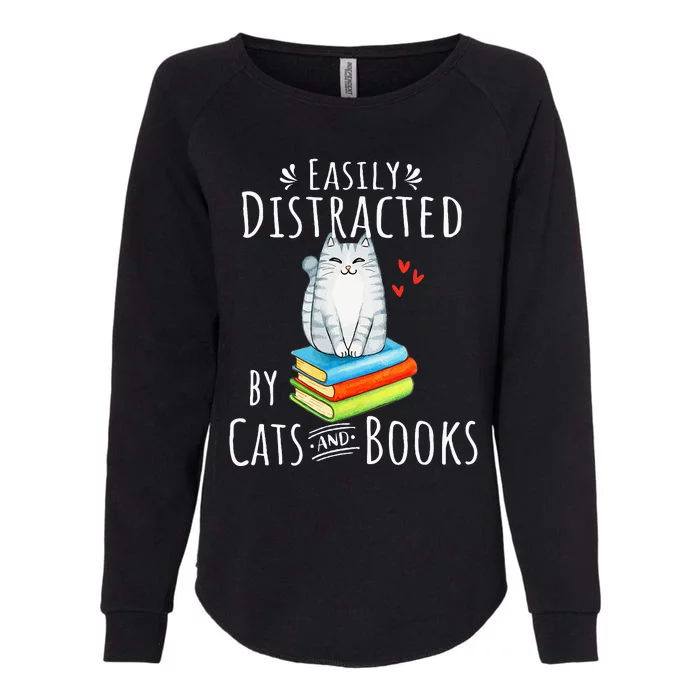 Easily Distracted By Cats And Books Womens California Wash Sweatshirt