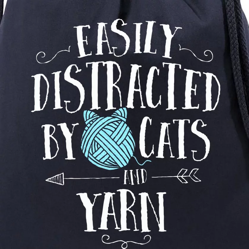 Easily Distracted By Cats And Yarn Knitting Yarn Crochet Drawstring Bag