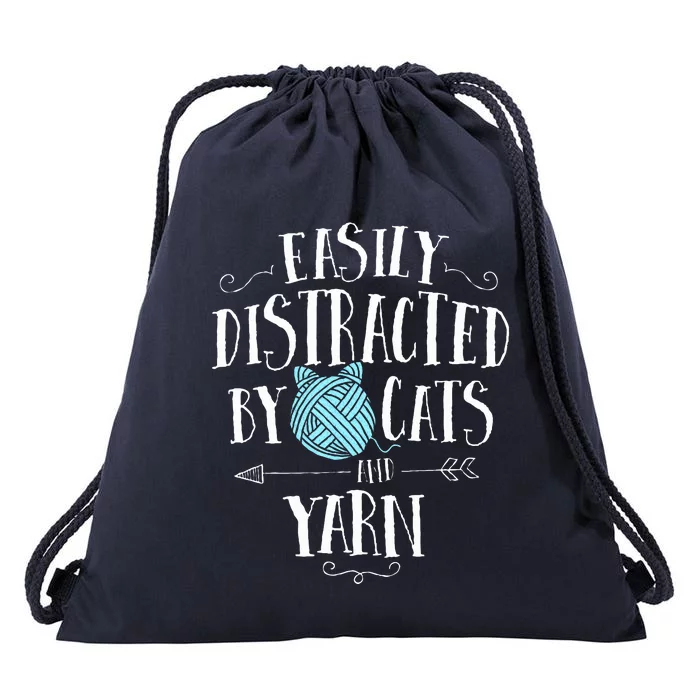 Easily Distracted By Cats And Yarn Knitting Yarn Crochet Drawstring Bag