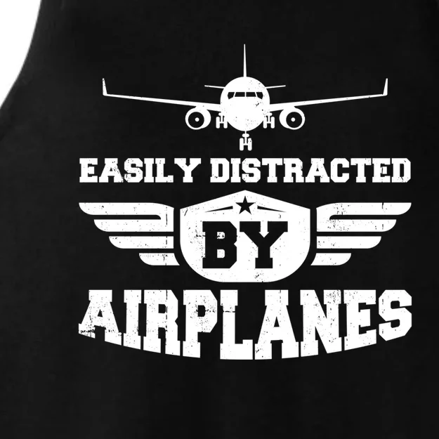 Easily Distracted By Airplanes Gift Ladies Tri-Blend Wicking Tank