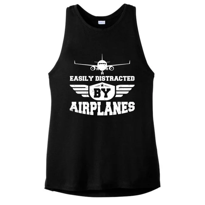 Easily Distracted By Airplanes Gift Ladies Tri-Blend Wicking Tank