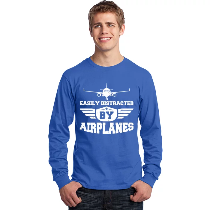 Easily Distracted By Airplanes Gift Long Sleeve Shirt