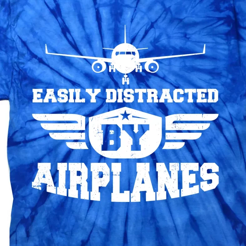 Easily Distracted By Airplanes Gift Tie-Dye T-Shirt