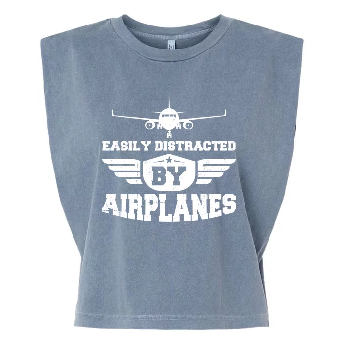 Easily Distracted By Airplanes Gift Garment-Dyed Women's Muscle Tee