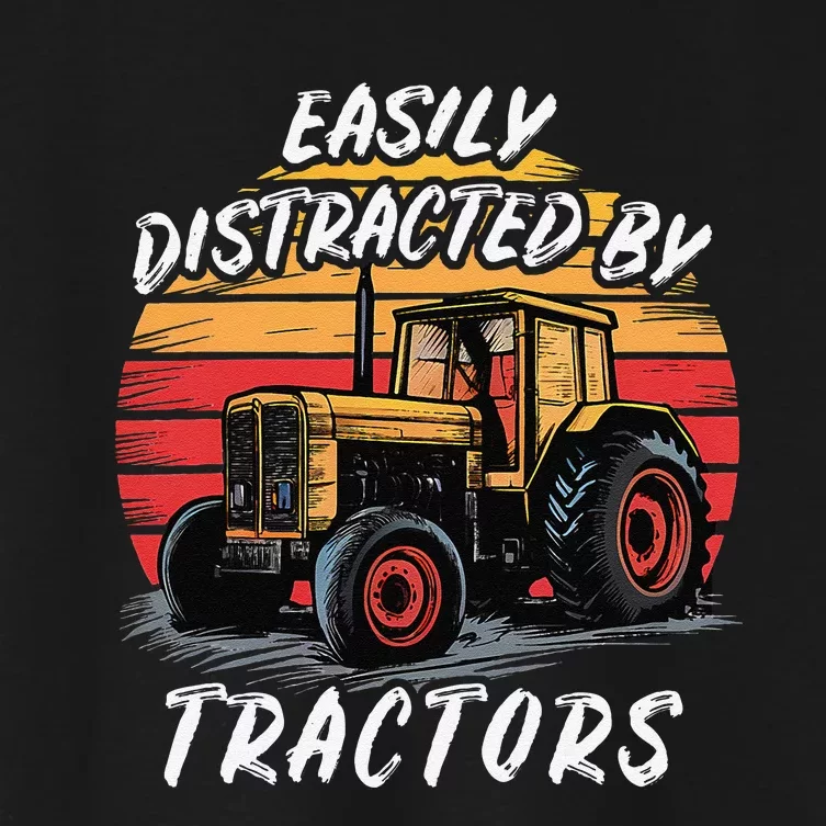 Easily Distracted By Tractors Fun Farmer & Farming Gift Women's Crop Top Tee