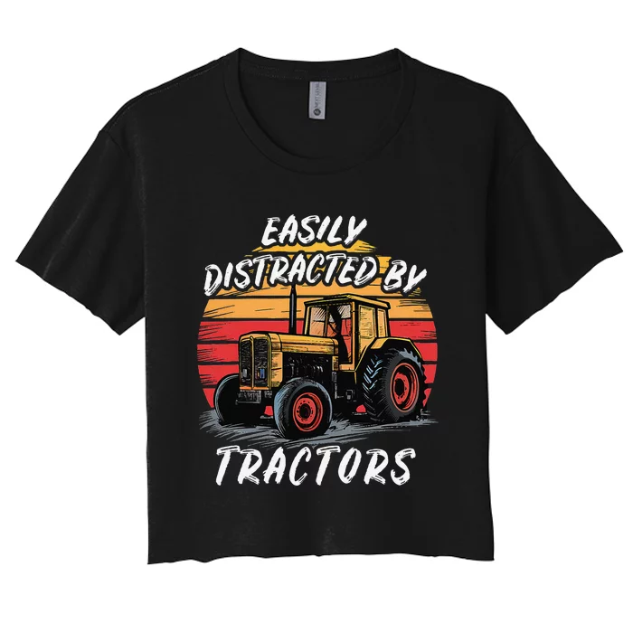 Easily Distracted By Tractors Fun Farmer & Farming Gift Women's Crop Top Tee