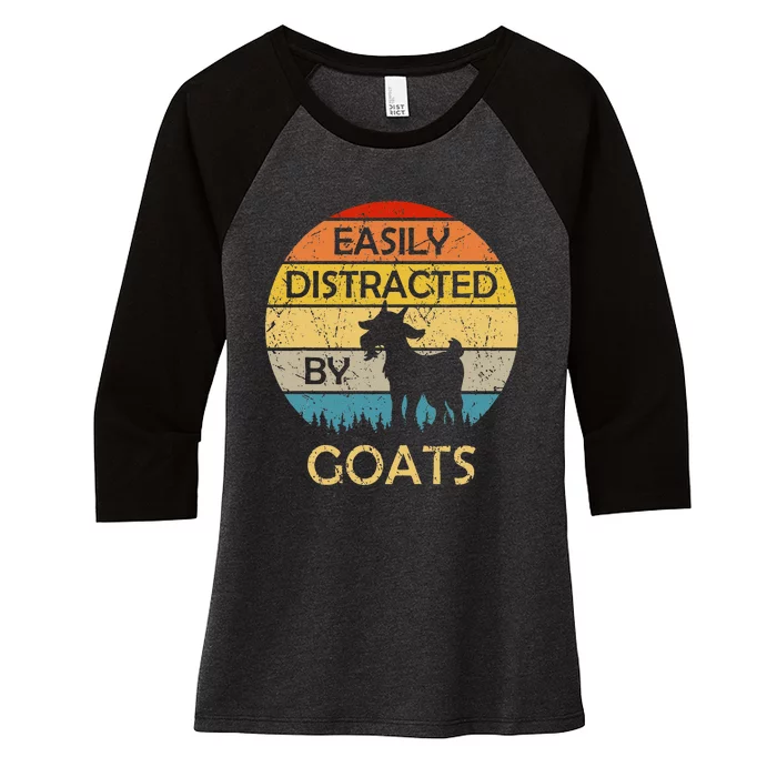 Easily Distracted By Goats Retro Vintage Funny Goat Lover Women's Tri-Blend 3/4-Sleeve Raglan Shirt